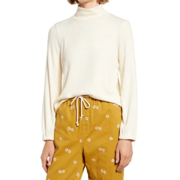 Madewell Offwhite Cream Mock Neck Bubble Sleeve Ribbed Sweater Top size S - Picture 16 of 16